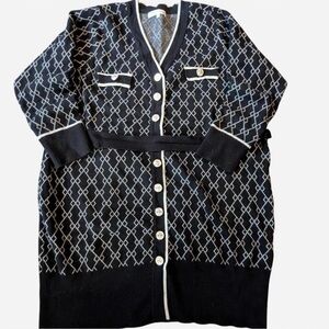 Black and White Patterned Women's cardigan sweater dress